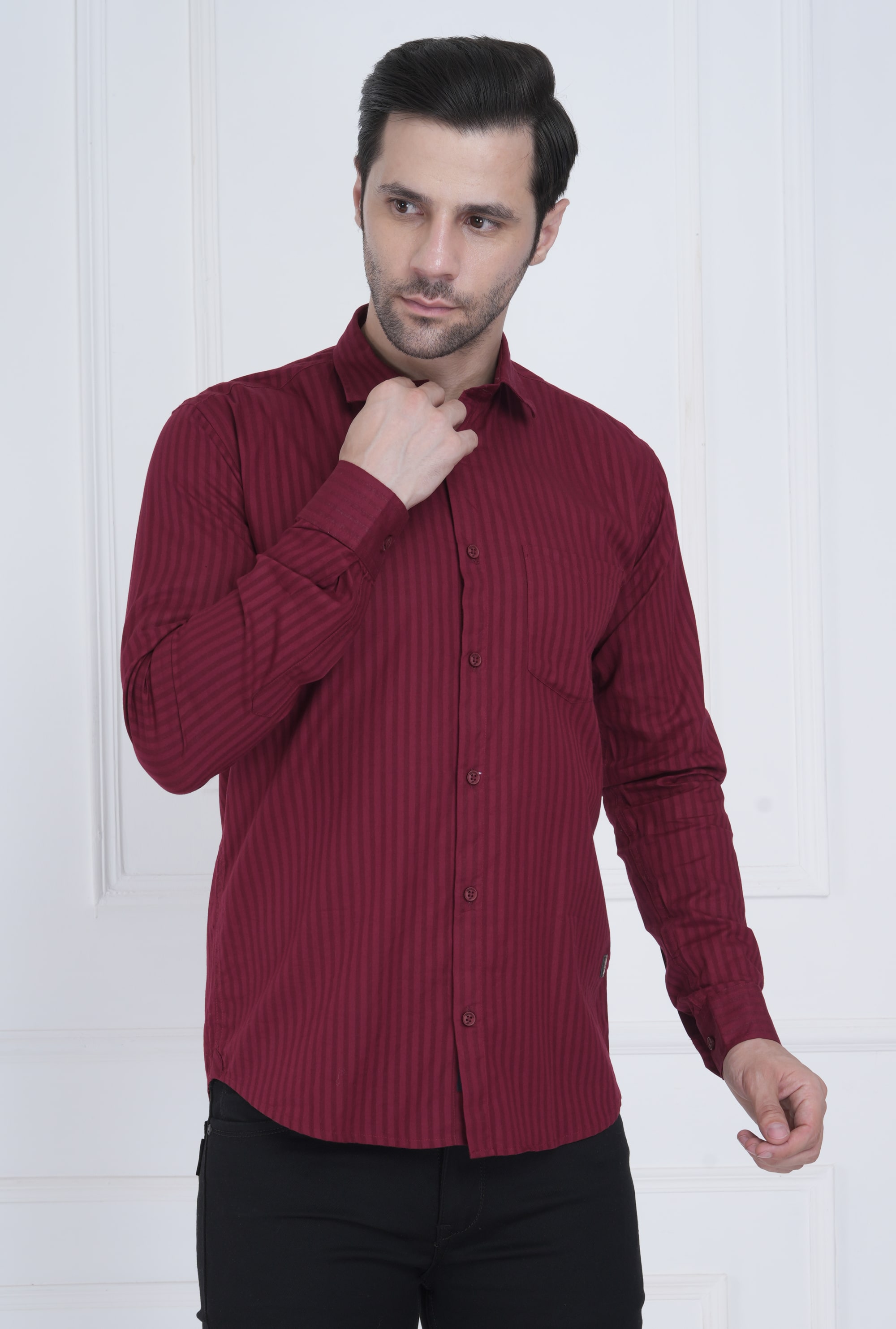 Quiddict Maroon Men's Striped Shirt